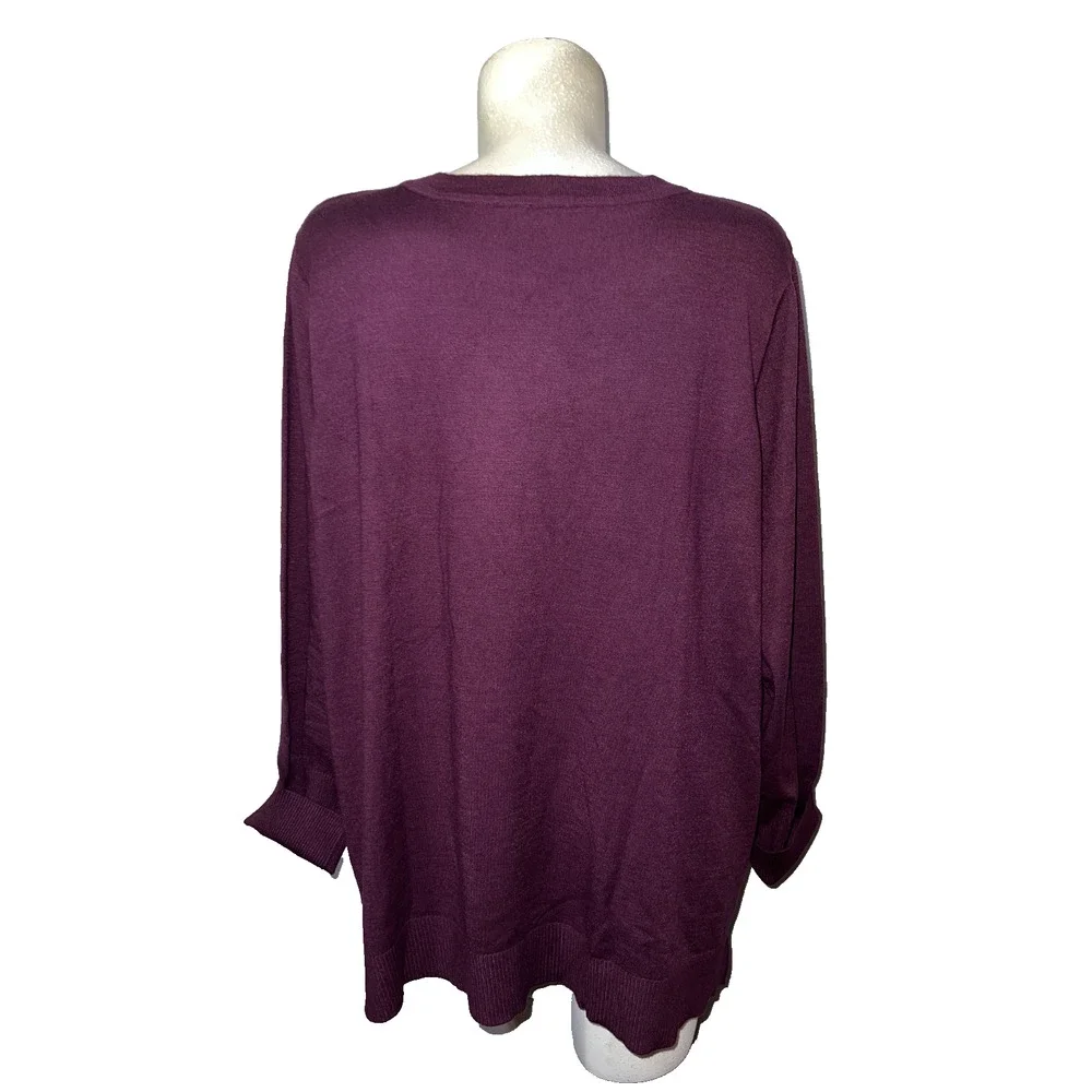 SOFT SURROUNDINGS Sweater Plus Size 2X/3X Burgundy Ribbed Trim/Hem LS Knit Top
